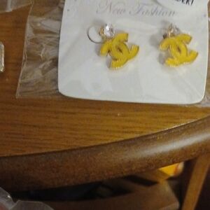 DESIGNER INSPIRED Gold Tone Earrings with Crystal Accents